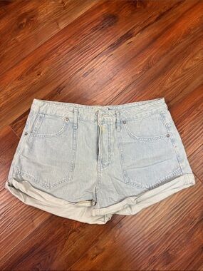 We The Free Light Blue High-Rise Rolled Hem Denim Shorts